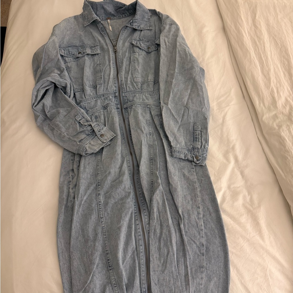 Free People Full Zip Denim Midi Dress